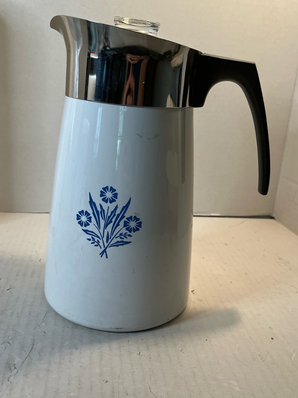 Corningware White Carafe with Blue Floral Decal for decor or film prop